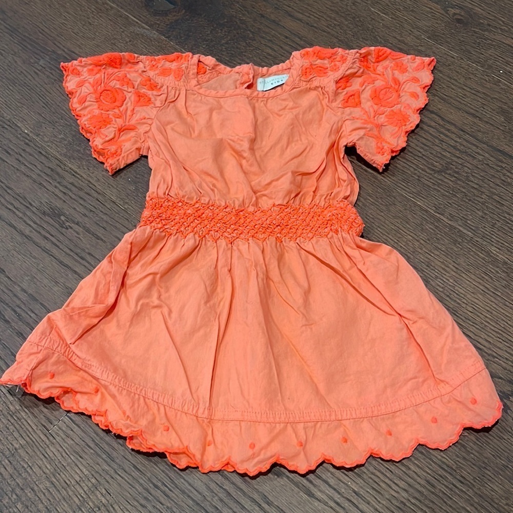 Stella McCartney Bright Coral Orange Smocked-Waist Cotton Dress
